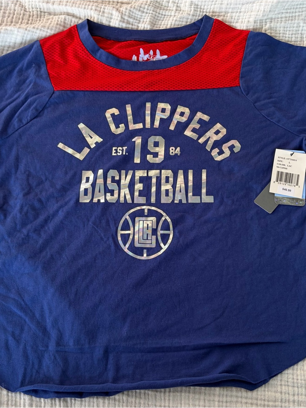 NEW Touch by Alyssa Milano Blue and Red LA Clippers Short Sleeve Tee Women Large